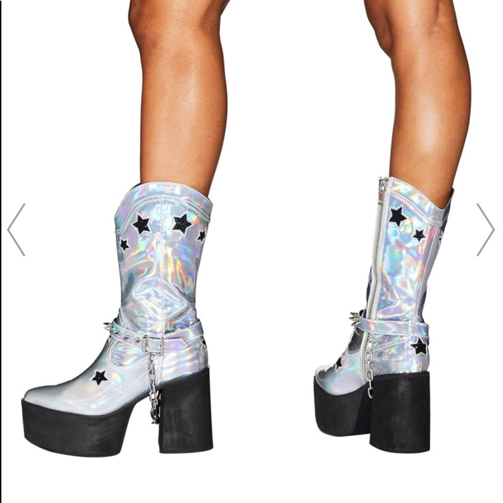 Holographic platform cowboy boots size 8